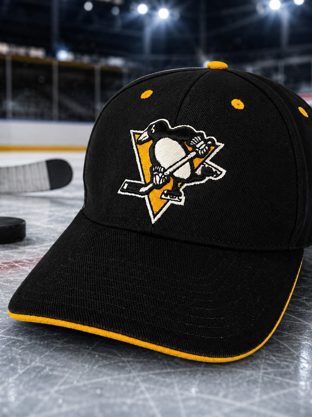 Pittsburgh Penguins Fan Favorite NHL Snapback Hat Black Yellow OSFA